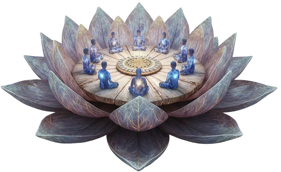 Lotus meditation platform with ethereal beings